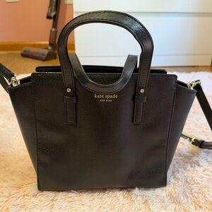 kate spade Black Structured Leather Satchel with Gold Logo